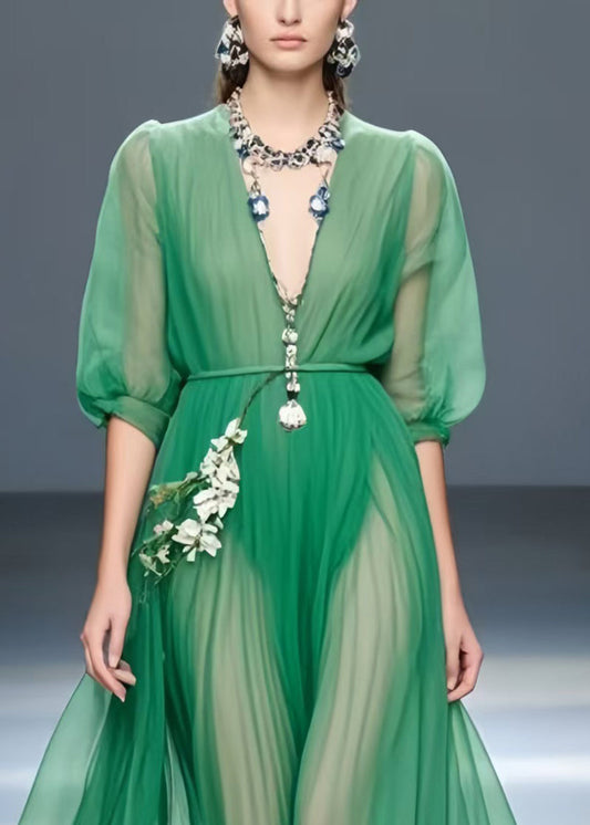 Art Tea Green Exra Large Hem Draping Chiffon Tunic Dress Summer