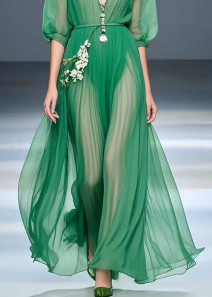 Art Tea Green Exra Large Hem Draping Chiffon Tunic Dress Summer