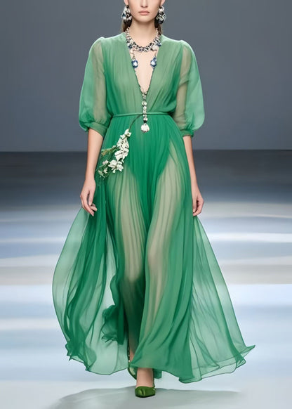 Art Tea Green Exra Large Hem Draping Chiffon Tunic Dress Summer