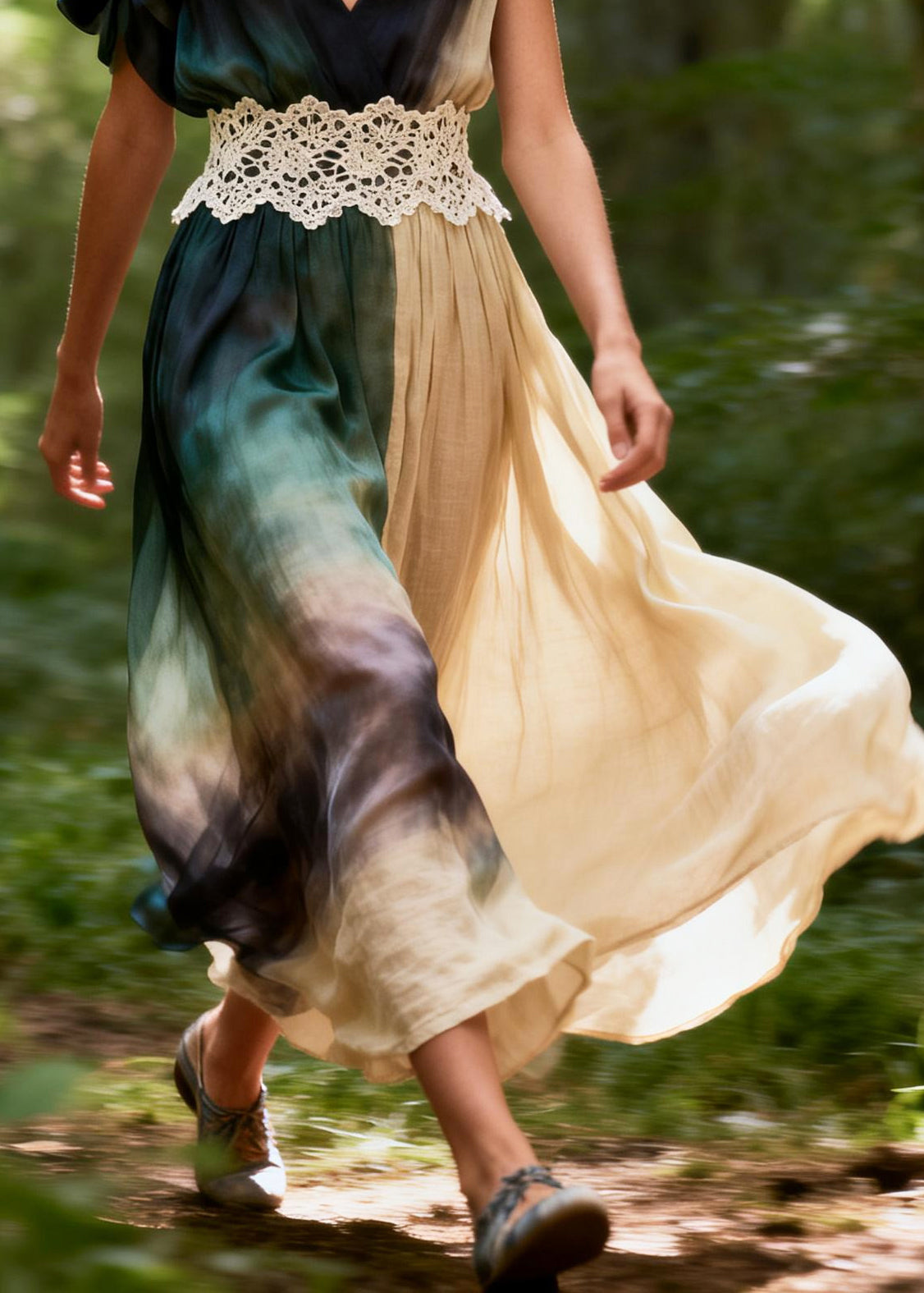 Art Tie Dye Asymmetrical Patchwork Cotton Ankle Dress Summer