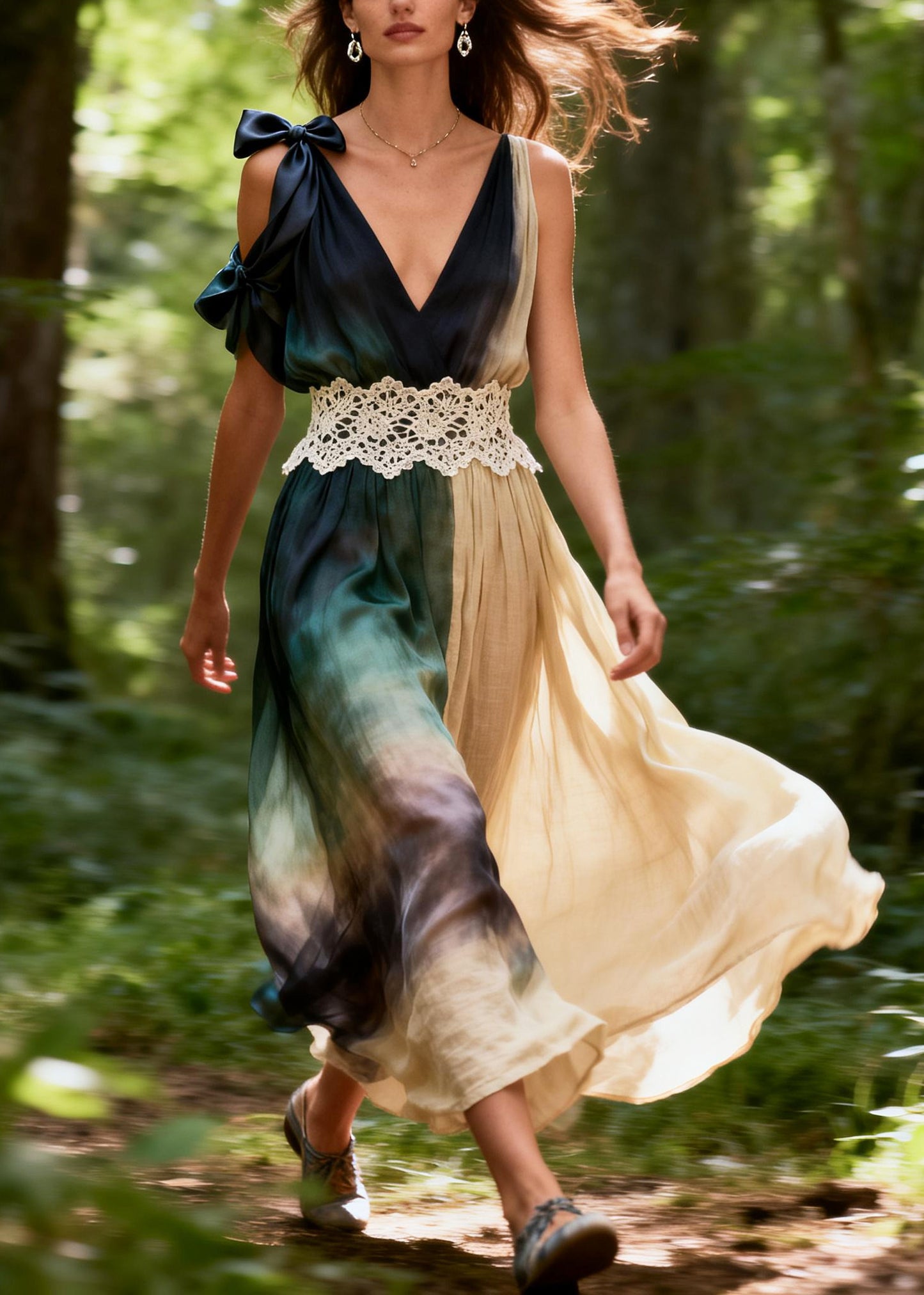 Art Tie Dye Asymmetrical Patchwork Cotton Ankle Dress Summer