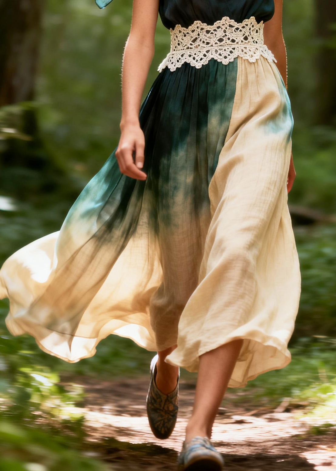 Art Tie Dye V Neck Patchwork Bow Cotton Dresses Summer