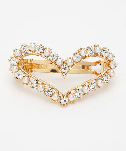 Art White Alloy Zircon Heart-Shaped Hollow Out Hairpin