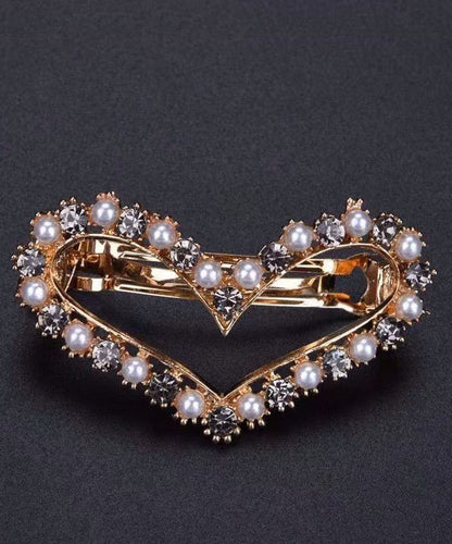 Art White Alloy Zircon Heart-Shaped Hollow Out Hairpin