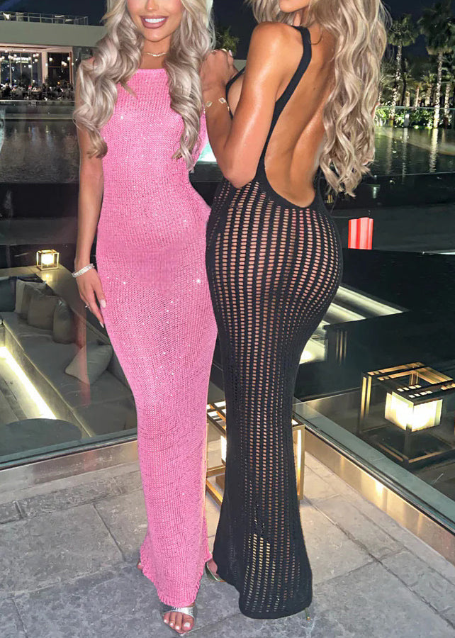 Art White Backless Hollow Out Knit Dresses Summer