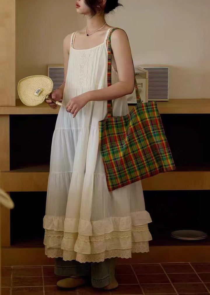 Art White Embroidered Patchwork Cotton Sundress Summer