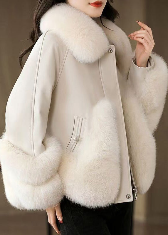 Art White Fur Collar Pockets Patchwork Parkas Winter
