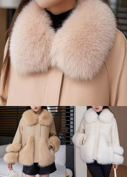 Art White Fur Collar Pockets Patchwork Parkas Winter