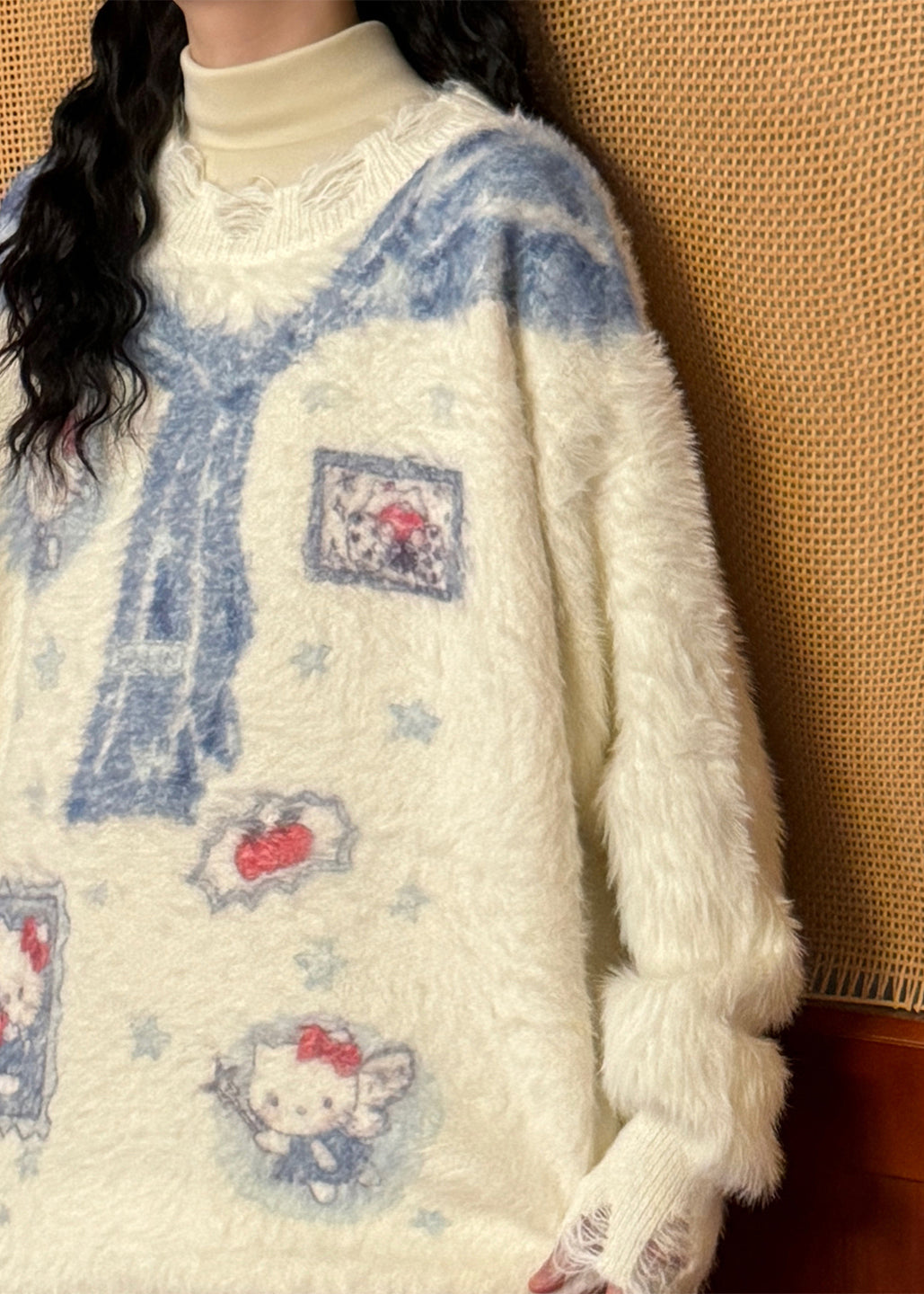Art White Hole Print Mink Hair Knitted Sweaters Spring