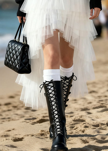 Art White Low High Design Solid Tulle Skirts Summer