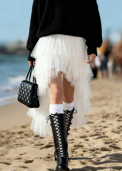 Art White Low High Design Solid Tulle Skirts Summer