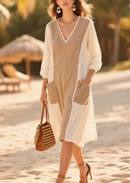 Art White Oversized Patchwork Cotton Day Dress Summer