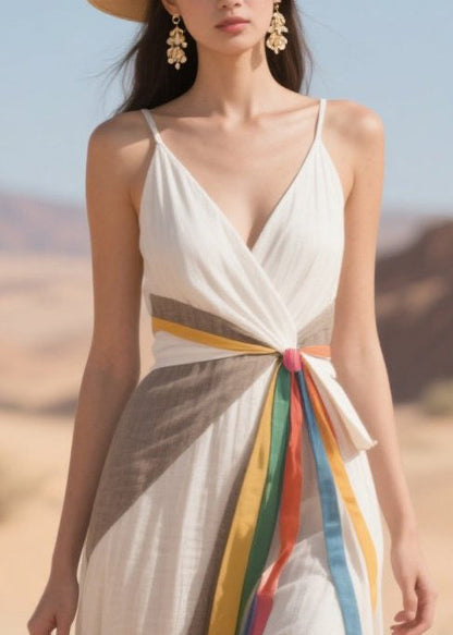 Art White Patchwork Side Open Cotton Sundress Summer