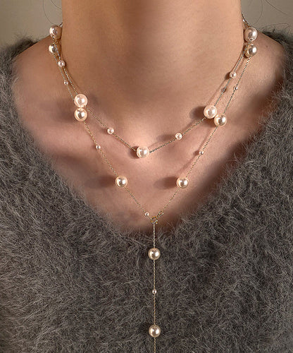 Art White Pearl Layering Adjustable Alloy Long Necklace