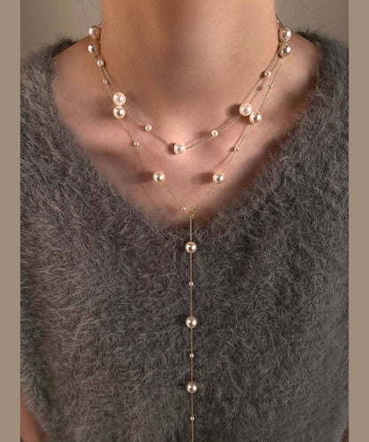 Art White Pearl Layering Adjustable Alloy Long Necklace