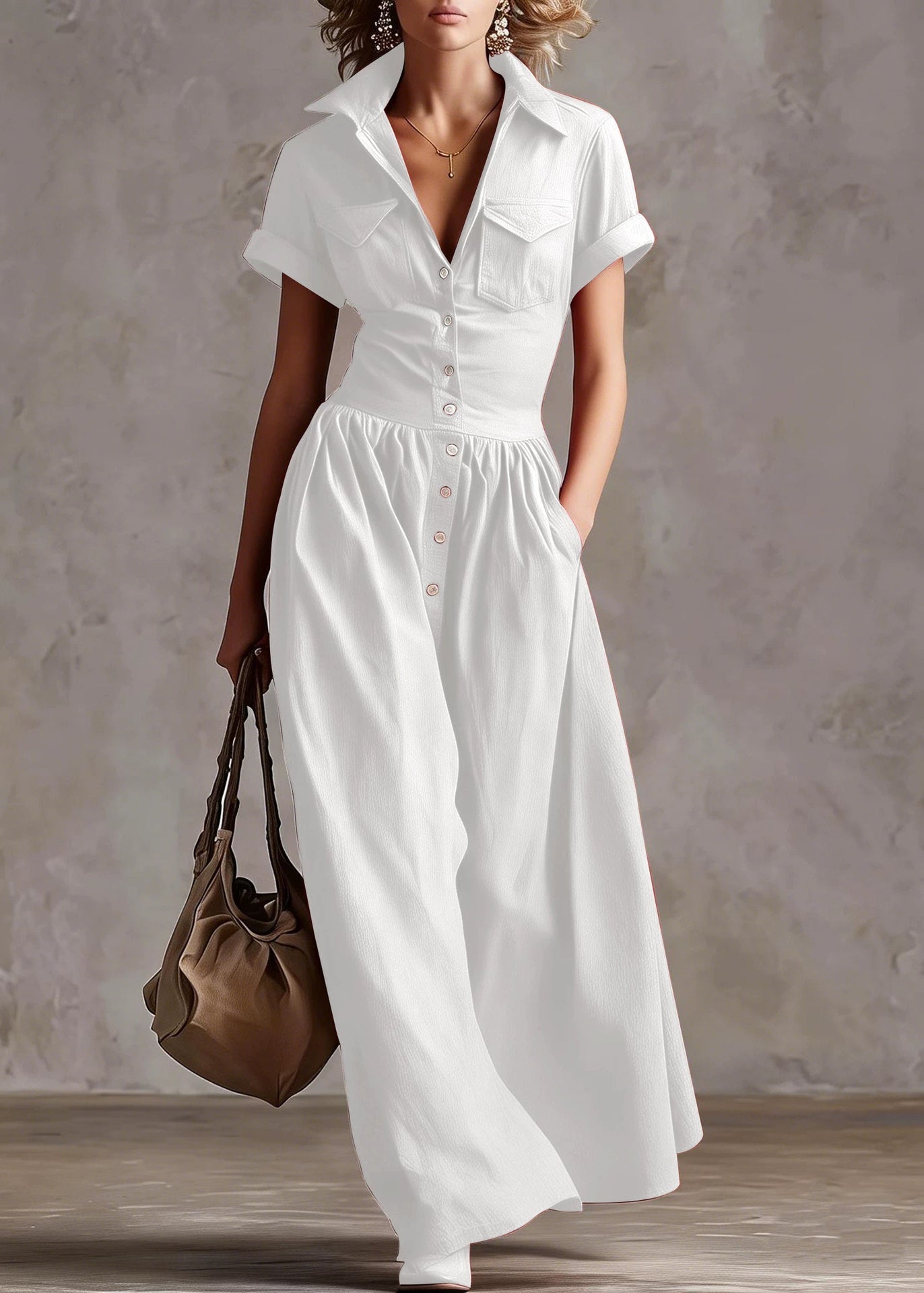 Art White Peter Pan Collar Exra Large Hem Cotton Dresses Summer