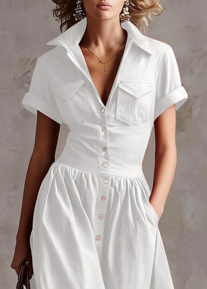 Art White Peter Pan Collar Exra Large Hem Cotton Dresses Summer