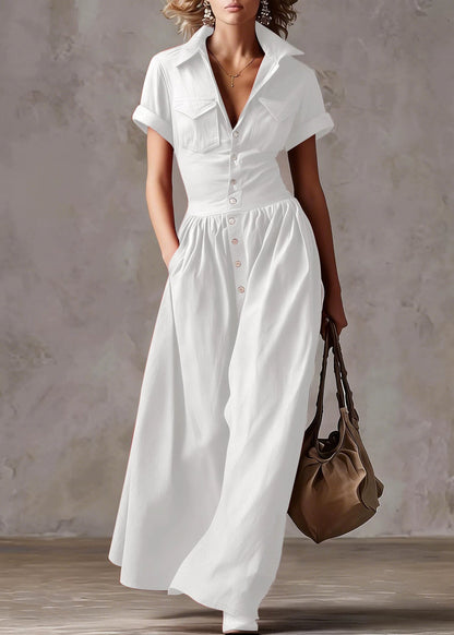 Art White Peter Pan Collar Exra Large Hem Cotton Dresses Summer
