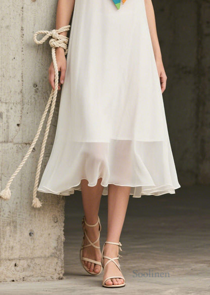 Art White Sailor Collar Patchwork Chiffon Dresses Sleeveless