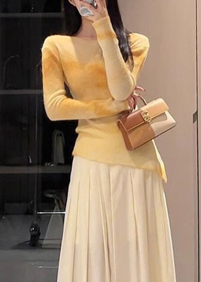 Art Yellow Asymmetrical Tie Dye Knit Sweaters Fall
