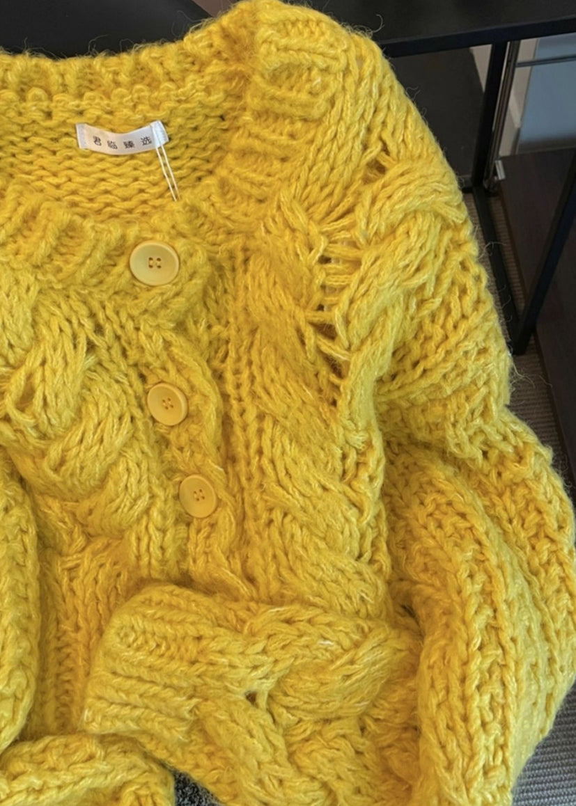 Art Yellow Chunky Oversized Knit Cardigans Winter