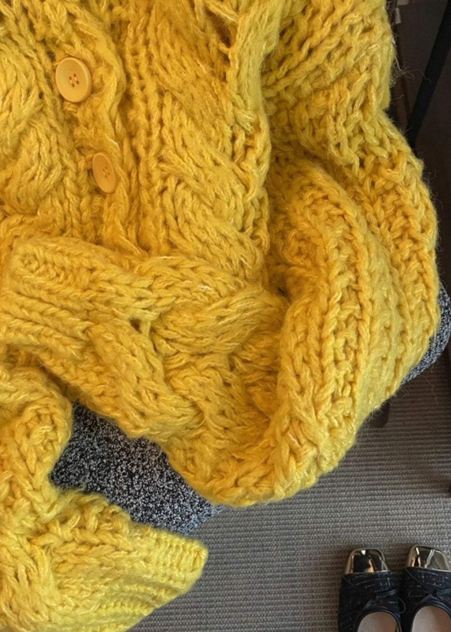 Art Yellow Chunky Oversized Knit Cardigans Winter
