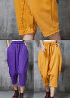 Art Yellow Oversized Patchwork Cotton Harem Pants Spring