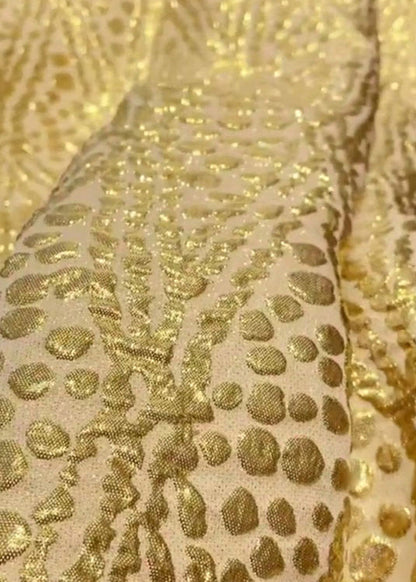 Art Yellow Ruffled Jacquard Patchwork Silk Dress Puff Sleeve