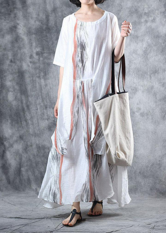 Art asymmetric linen summer Robes Wardrobes white Dresses - SooLinen