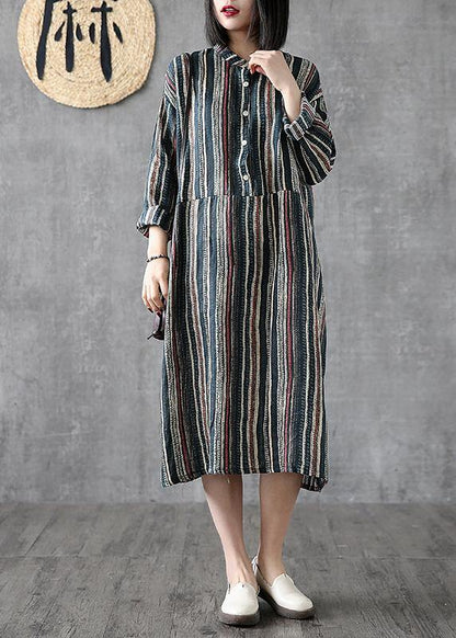 Art stand pockets linen clothes For Women Online Shopping striped Dress - SooLinen