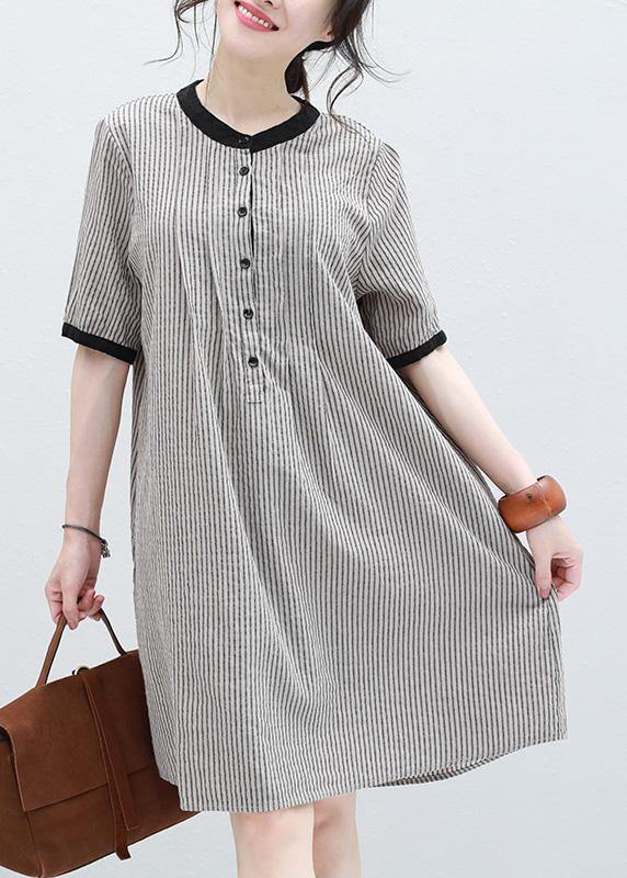 Art striped linen clothes short sleeve Plus Size summer Dresses - SooLinen