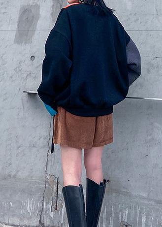 Art thick cotton patchwork color clothes Sewing black tops - SooLinen