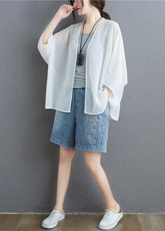 Art wild chiffon summertunic top design white blouses - SooLinen