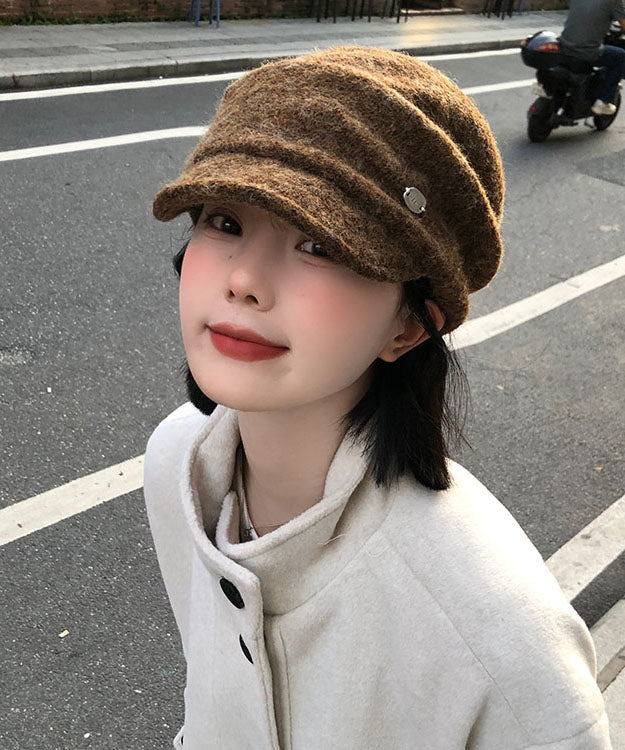 Autumn And Winter Coffee Warm Woolen Pleated Beret Hat