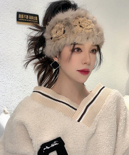 Autumn And Winter Khaki Fuzzy Fur Fluffy Hairbands