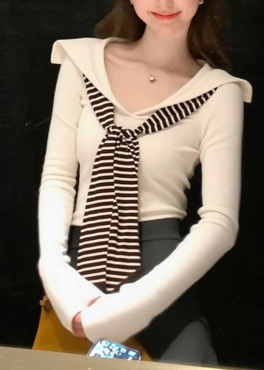 Autumn French Grey Slim Fit Sailor Collar Knitted Top