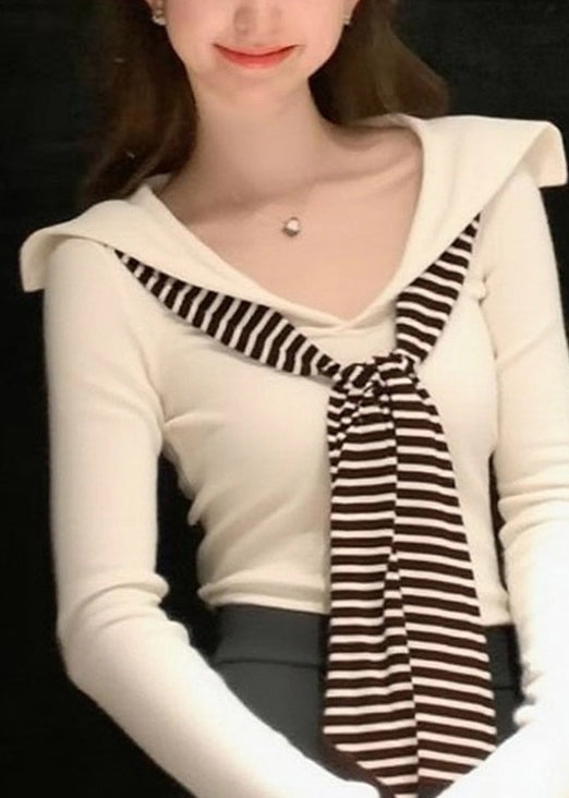 Autumn French Grey Slim Fit Sailor Collar Knitted Top