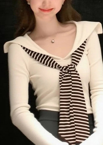 Autumn French Grey Slim Fit Sailor Collar Knitted Top