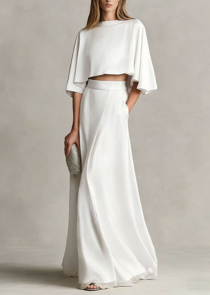 Autumn New Women's Champagne Satin Top And Skirt Set