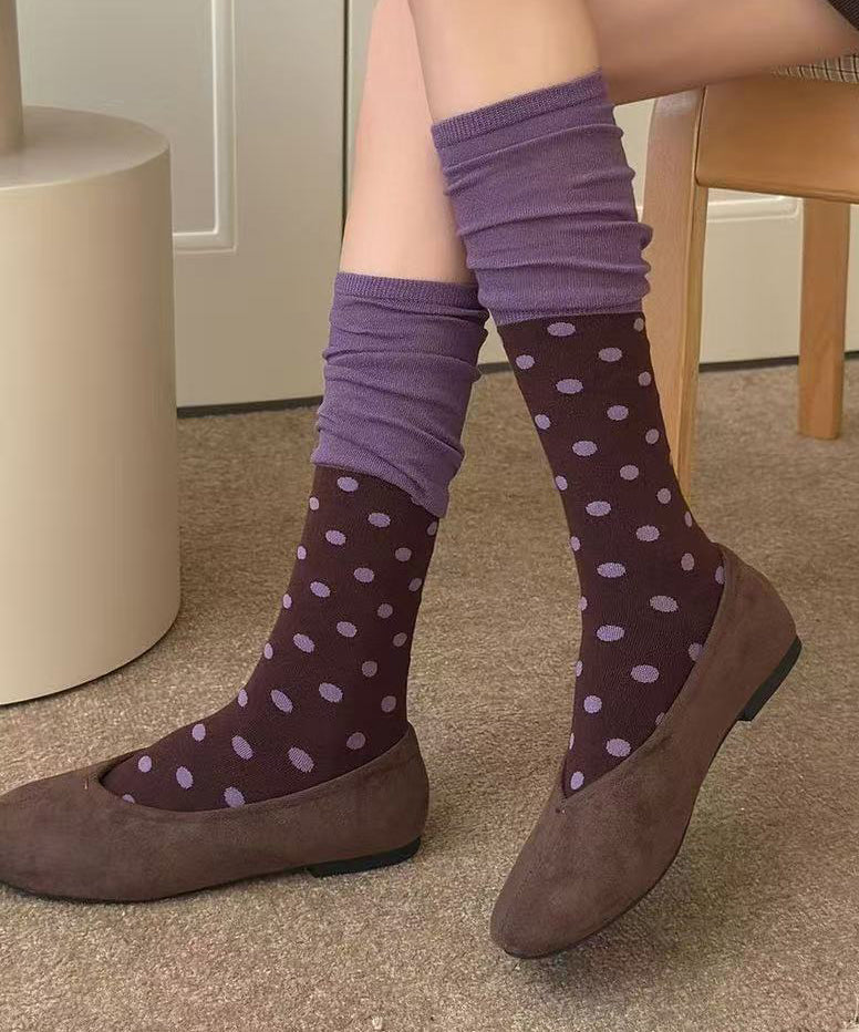 Autumn Polka Dot Japanese Style Color Over The Calf Socks