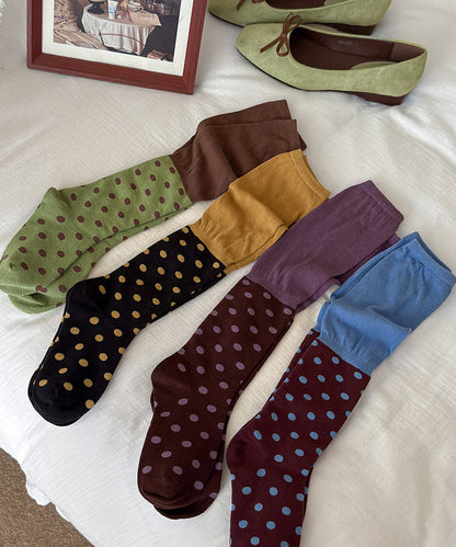 Autumn Polka Dot Japanese Style Color Over The Calf Socks