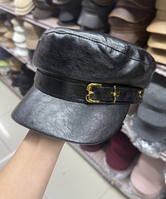 Autumn Winter Black Leather Versatile Fashion Duck Tongue Hat