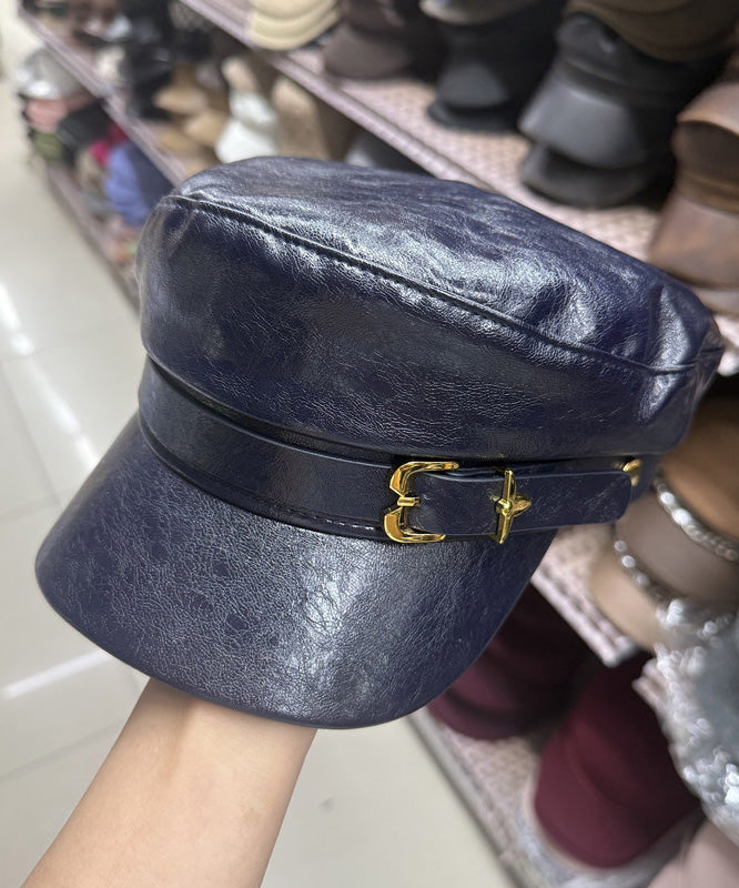Autumn Winter Black Leather Versatile Fashion Duck Tongue Hat