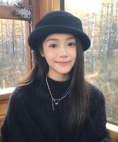 Autumn Winter New Fashion Black Simulated Wig Woolen Bucket Hat