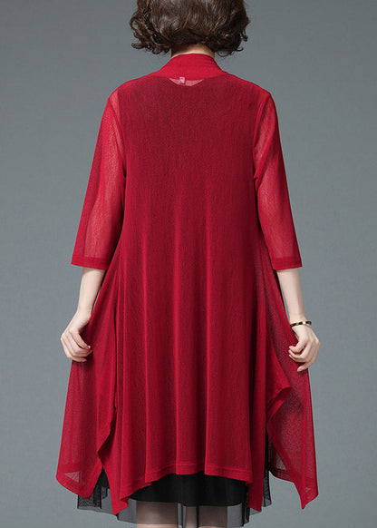 Baggy Plus Size Red UPF 50+ Knit Beach Cardigan Three Quarter sleeve