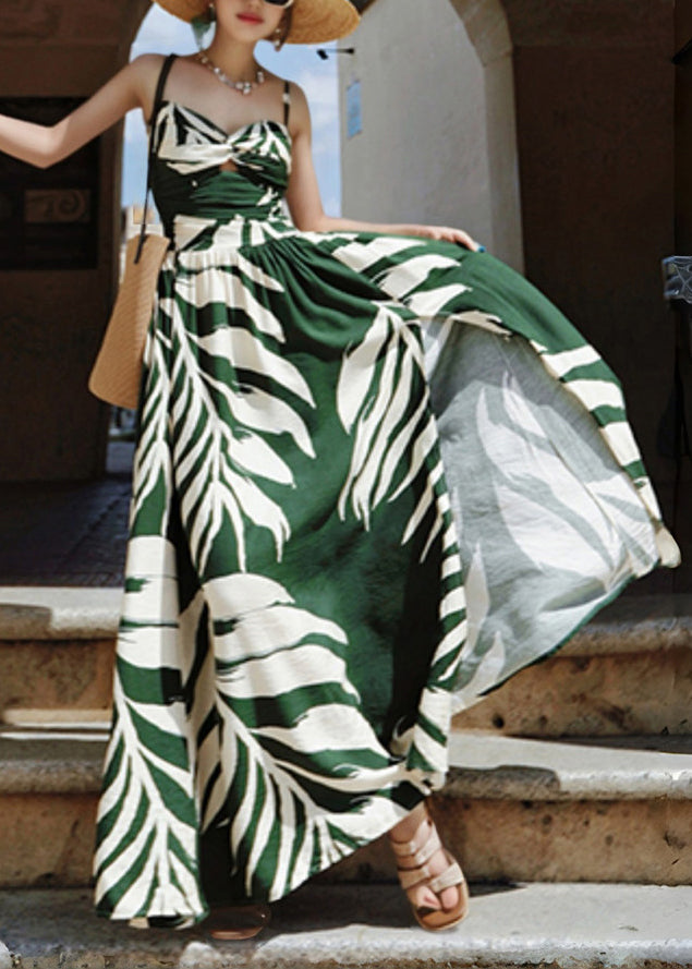 Beac Green Patchwork Hollow Out Side Open Tunic Maxi Dresses Summer