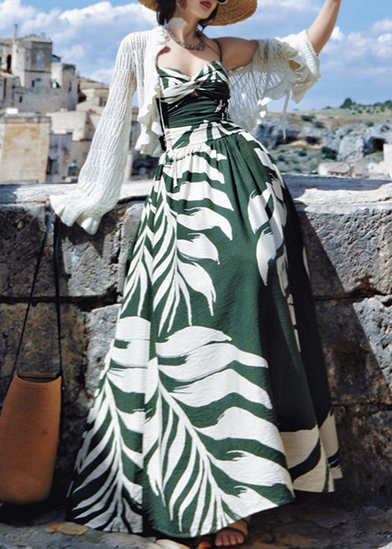 Beac Green Patchwork Hollow Out Side Open Tunic Maxi Dresses Summer