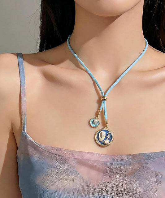 Beach Blue Alloy Shell Starfish Adjustable Pendant Necklace