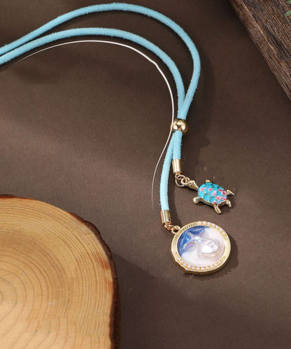 Beach Blue Alloy Shell Starfish Adjustable Pendant Necklace