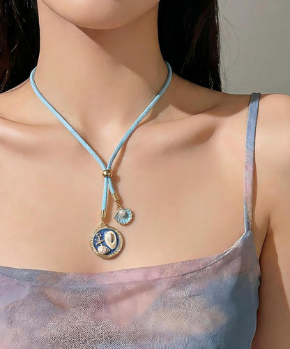 Beach Blue Alloy Shell Starfish Adjustable Pendant Necklace